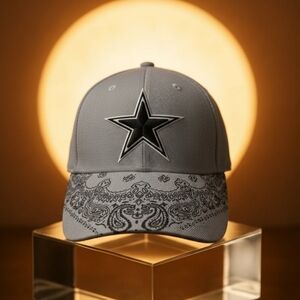 Gray Cap with Star and Paisley Design